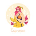 Capricorn zodiac sign. Earth. Female character and element of ancient astrology.