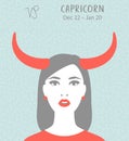 Capricorn zodiac sign. Girl vector illustration. Astrology zodiac profile. Astrological sign as a beautiful women. Future telling Royalty Free Stock Photo