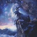 Capricorn Zodiac Sign, Goat Horoscope Symbol, Magic Astrology Ibex, Goat in Fantastic Night Sky Royalty Free Stock Photo