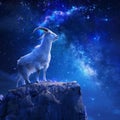 Capricorn Zodiac Sign, Goat Horoscope Symbol, Magic Astrology Ibex, Goat in Fantastic Night Sky Royalty Free Stock Photo