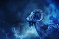 Capricorn Zodiac Sign, Goat Horoscope Symbol, Magic Astrology Ibex, Goat in Fantastic Night Sky Royalty Free Stock Photo