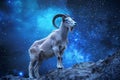 Capricorn Zodiac Sign, Goat Horoscope Symbol, Magic Astrology Ibex, Goat in Fantastic Night Sky Royalty Free Stock Photo