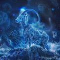 Capricorn Zodiac Sign, Goat Horoscope Symbol, Magic Astrology Ibex, Goat in Fantastic Night Sky Royalty Free Stock Photo