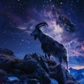 Capricorn Zodiac Sign, Goat Horoscope Symbol, Magic Astrology Ibex, Goat in Fantastic Night Sky Royalty Free Stock Photo