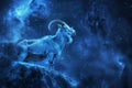 Capricorn Zodiac Sign, Goat Horoscope Symbol, Magic Astrology Ibex, Goat in Fantastic Night Sky Royalty Free Stock Photo