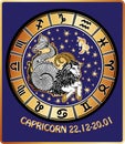 Capricorn zodiac sign.Horoscope circle.Retro Royalty Free Stock Photo