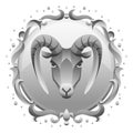 Capricorn zodiac sign with silver frame. Horoscope symbol.
