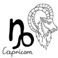 Capricorn zodiac sign, vector hand-drawn