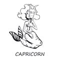 Capricorn zodiac sign woman outline cartoon vector illustration Royalty Free Stock Photo