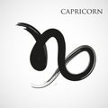 Capricorn zodiac symbol isolated on white background. Brush stroke Capricorn zodiac sign. Hand drawn vector illustration Royalty Free Stock Photo