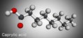 Caprylic acid , octanoic acid molecule. It is straight-chain saturated fatty and carboxylic acid. Salts are known as