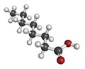 Caprylic (octanoic) acid. Medium-chain fatty acid, used as antimicrobial agent, food supplement and chemical intermediate. Atoms Royalty Free Stock Photo