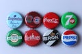 Caps of beer and beverage