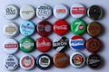 Caps of beer and beverage background