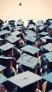 Caps tossed high in the air during graduation commencement ceremony