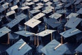 Caps tossed high in the air during graduation commencement ceremony