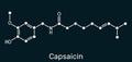 Capsaicin, alkaloid, C18H27NO3 molecule. It is chili pepper extract with non-narcotic analgesic properties. Structural chemical