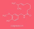 Capsaicin chili pepper molecule. Used in food, drugs, pepper spray, etc. Skeletal formula.