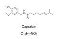 Capsaicin, active component in chili peppers, chemical formula and structure Royalty Free Stock Photo