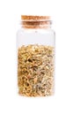 Capsella bursa-pastoris in a bottle with cork stopper for medical use.