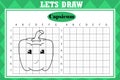 Draw cute capsicum. Grid copy worksheet. educational children game. Drawing activity for toddlers and kids. Royalty Free Stock Photo