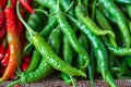 Capsicum bounty Freshly picked green chilies in close up view