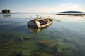 capsized boat in shallow water, sandbar visible Royalty Free Stock Photo