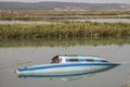 Capsized fishing boat at Seca in Slovenia Royalty Free Stock Photo