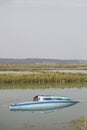 Capsized fishing boat at Seca in Slovenia Royalty Free Stock Photo