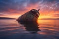 capsized vessel during a sunset