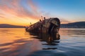 capsized vessel during a sunset