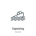 Capsizing outline vector icon. Thin line black capsizing icon, flat vector simple element illustration from editable nautical