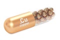 Capsule with copper Cu element Dietary supplement, 3D rendering