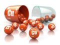 Capsule with copper CU element Dietary supplements. Vitamin pill