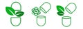 capsule and leave symbol of herbal medication natural ingredient herbarium herbs in pharmacology supplement icon logo