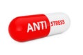 Capsule Pill with Anti Stress Sigh. 3d Rendering Royalty Free Stock Photo