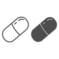 Capsule pill line and glyph icon. Medical drug symbol, outline style pictogram on white background. Medicine or pharmacy Royalty Free Stock Photo