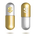 Capsule Pills with Dollar Signs Royalty Free Stock Photo