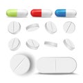 Capsule Pills And Drugs Set Vector. Pharmaceutical Drugs And Vitamin. Isolated On White Illustration Royalty Free Stock Photo