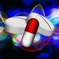 Capsule red with two pills illustration Royalty Free Stock Photo