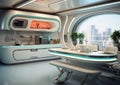 The capsule shape of a futuristic kitchen in the near future