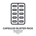 Capsules blister pack editable stroke outline icon isolated on white background vector illustration. Pixel perfect. 64 x 64 Royalty Free Stock Photo