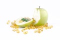 CAPSULES AND GREEN APPLE Royalty Free Stock Photo