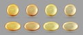 Capsules with oil, gold round and oval pills isolated on transparent background. Cosmetics, vitamin, omega 3 golden bubbles. Serum Royalty Free Stock Photo
