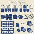 Capsules and pill icon set Royalty Free Stock Photo