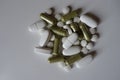 Capsules, tablets and caplets in a heap