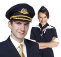 Captain of the aircraft and a beautiful flight attendant in a da Royalty Free Stock Photo