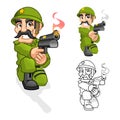 Captain Army Cartoon Character Aiming a Handgun with Shoot Pose Royalty Free Stock Photo