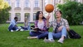 Captain of basketball team flirting with beautiful biracial student relationship Royalty Free Stock Photo