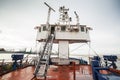 Captain bridge located on huge cargo ship